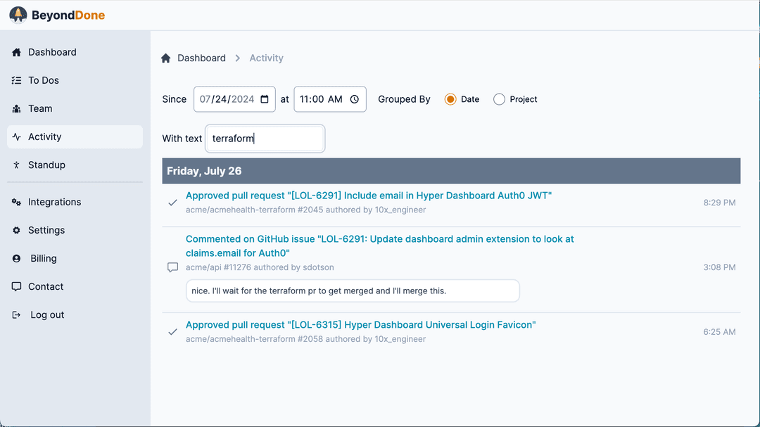 Activity page screenshot